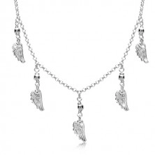 Set din argint 925 - cercei și colier, aripi de înger și bile pe lanț