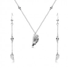 Set din argint 925 - cercei și colier, aripi de înger și bile lucioase