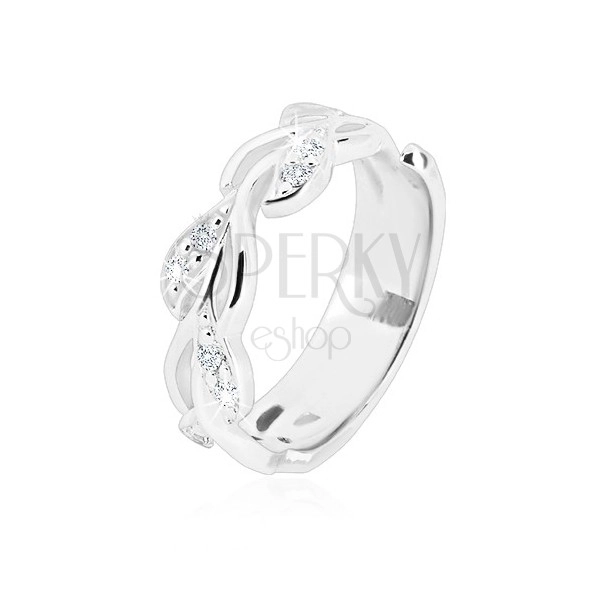 Inel din argint 925 - peduncul lucios, frunze și zirconii strălucitoare