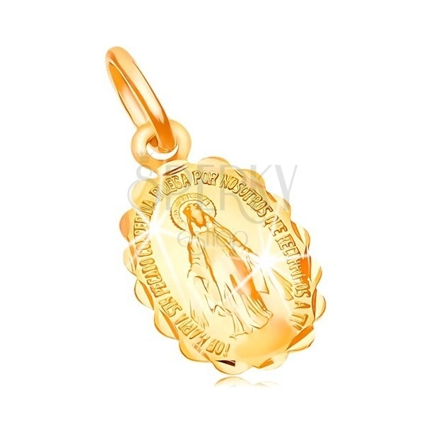 Pandantiv din aur galben 18K - medalion cu două fețe cu Fecioara Maria