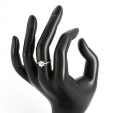 Inel din argint 925 - brațe înguste, zirconiu strălucitor de nuanță transparentă, 6 mm