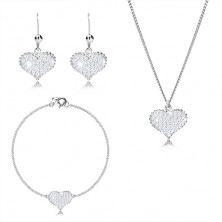 Set cu trei piese din argint 925 - inimă simetrică cu zirconii, lanț unit în serie