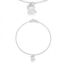 Bratara din argint 925 - pandantiv cu motiv de pisica, zale ovale lucioase