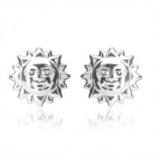 Cercei din argint 925 - soare zâmbitor cu raze de soare sculptate, închidere de tip fluturaș