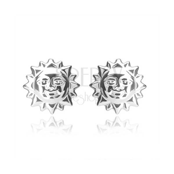 Cercei din argint 925 - soare zâmbitor cu raze de soare sculptate, închidere de tip fluturaș