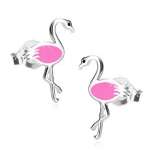 Cercei din argint 925 - flamingo lucios cu aripa roz, închidere de tip fluturaș