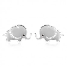 Cercei din argint 925 - elefant strălucitor cu ochi de culoare neagră, închidere de tip fluturaș
