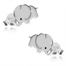 Cercei din argint 925 - elefant strălucitor cu ochi de culoare neagră, închidere de tip fluturaș