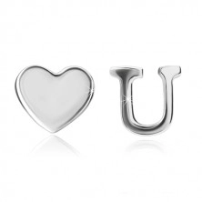 Cercei din argint 925 - inimă strălucitoare și litera U, închidere de tip fluturaș
