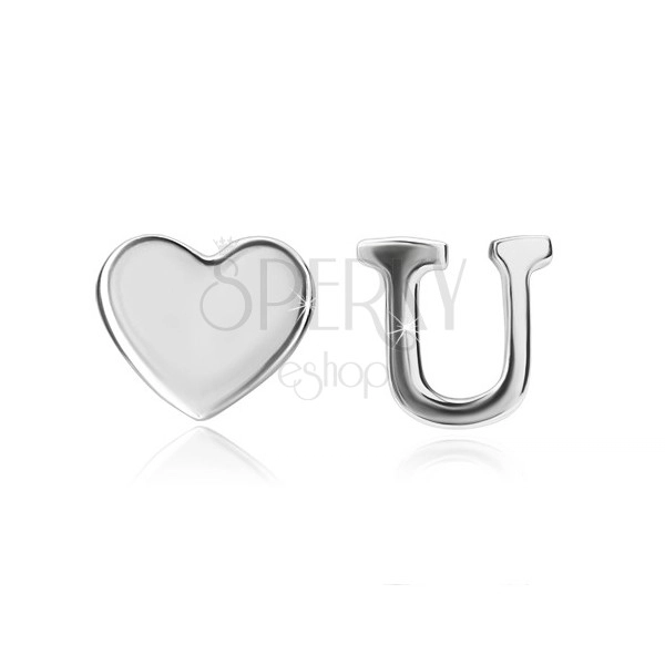 Cercei din argint 925 - inimă strălucitoare și litera U, închidere de tip fluturaș