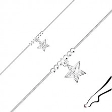 Bratara de glezna din argint 925 - stea cu zirconii, bile lucioase, lant unghiular