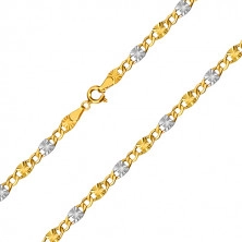 Lanț din aur combinat 585 - zale cu tăieturi, zale hexagonale, 450 mm
