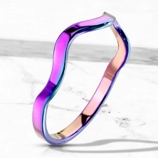 Inel din oțel de culoarea curcubeului - motiv de val, brațe îngustate