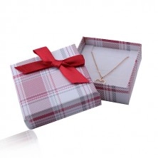 Cutie de cadou pentru inel, cercei și pandantiv, pandantiv și lanț, model roșu în carouri, fundă