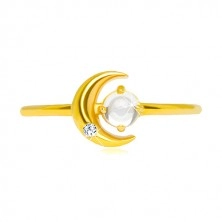 Inel din aur galben 9K - semilună cu zirconiu, zirconiu rotund în formă de cabochon