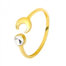 Inel din aur 375 - semilună lucioasă, în formă de zirconiu transparent cabochon