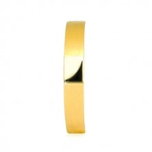 Inel bandă de aur de 14K – dreptunghi lucios în centru, brațe cu suprafață satinată, 3,5 mm