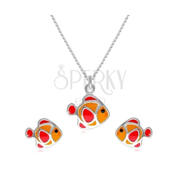 Set din argint 925 - colier și cercei, pește roșu-portocaliu