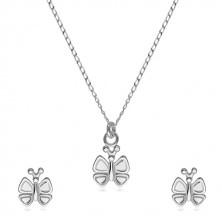 Set din argint 925 - cercei și colier, fluture cu aripi împodobite