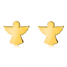 Cercei din aur galben 585 - contur sculptat de înger cu aripi deschise, închidere de tip fluturaș
