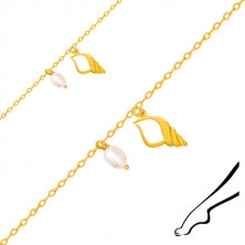 Brățară pentru gleznă din aur galben 14K - contur de cochilie cu decupaj, două perle ovale