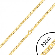Lanț din aur galben de 14K - zale plate în formă de elipsă, bastonaș în centru, 600 mm