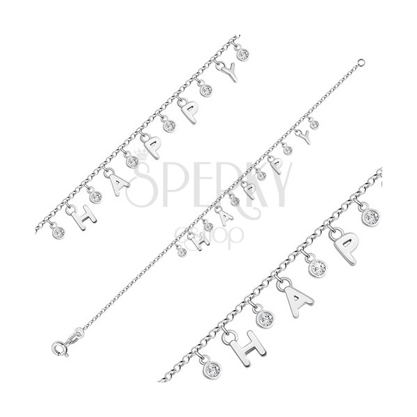 Bratara din argint 925 - inscriptia "HAPPY" formata din litere, zirconii rotunde transparente