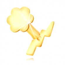 Piercing pentru buză și bărbie din aur galben 375 - conturul unei flori strălucitoare și fulger