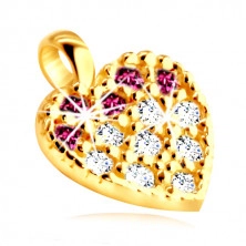 Pandantiv din aur 375 - conturul inimii încrustat cu zirconii roz și transparente