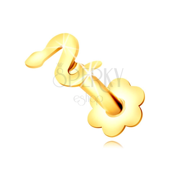 Piercing din aur 375 - șarpe lucios și floare rotundă simetrică
