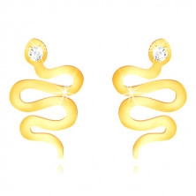 Cercei din aur 375 - șarpe lucios ondulat cu cap de zirconiu