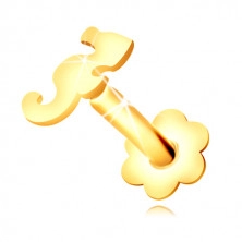Piercing pentru buză și bărbie din aur 375 - siluetă de căluț de mare și floare cu petale rotunde