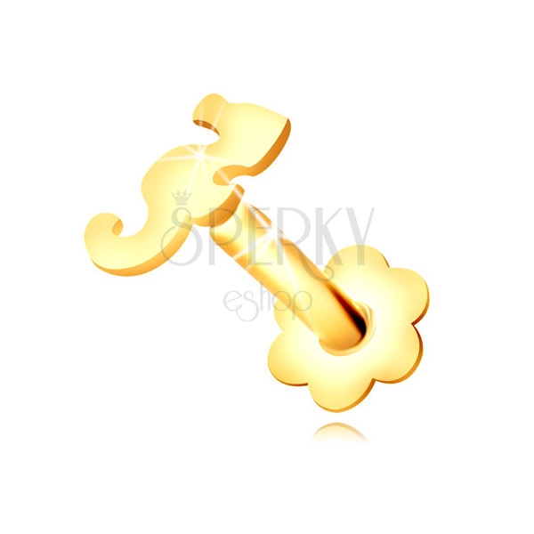 Piercing pentru buză și bărbie din aur 375 - siluetă de căluț de mare și floare cu petale rotunde