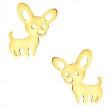 Cercei din aur galben 375 - figură lucioasă a câinelui cu urechi mari, închidere de tip fluturaș