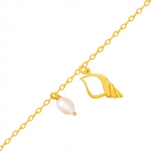 Brățară pentru gleznă din aur 375 - un contur de cochilie cu decupaj, perlă albă
