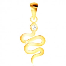 Pandantiv din aur galben 9K - un șarpe ondulat lucios, cu cap de zirconiu