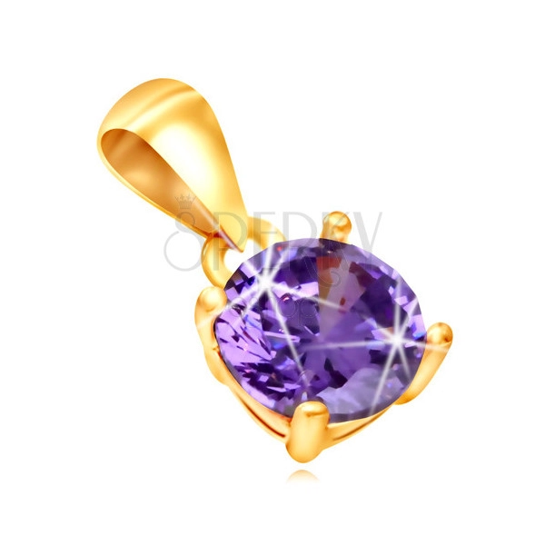 Pandantiv din aur 585 - zirconiu violet strălucitor în montură cu decupaje dreptunghiulare