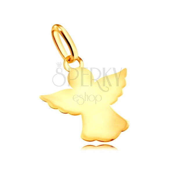Pandantiv din aur lucios 585 - înger cu aripi și îmbrăcăminte sculptate