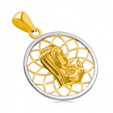 Pandantiv din aur de 14 K cu rodiu - contur de cerc cu Maica Domnului în centru