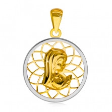 Pandantiv din aur de 14 K cu rodiu - contur de cerc cu Maica Domnului în centru