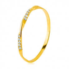 Inel din aur 585 - linie ondulată netedă împodobită cu zirconii strălucitoare transparente