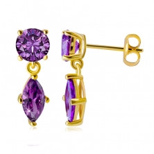 Cercei din aur 585 - zirconii strălucitoare de culoare violet în suporturi cu decupaj