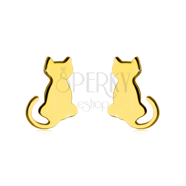 Cercei din aur 585 - contur de pisică cu coada ridicată