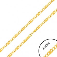 Lanț din aur 585 - trei zale ovale, zală cu un dreptunghi în centru, 550 mm