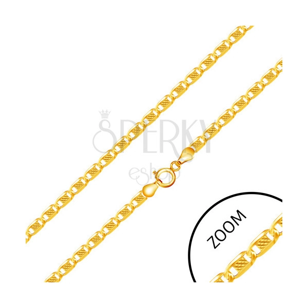 Lanț din aur galben 14K - zale ovale împodobite cu un dreptunghi în centru, 450 mm