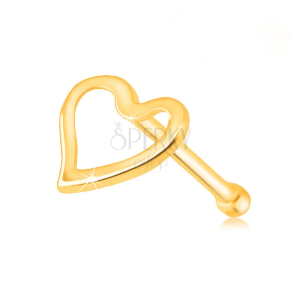 Piercing din aur galben 585 pentru nas - contur lucios al inimii asimetrice