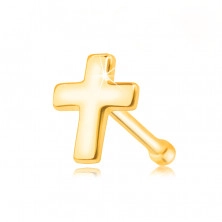 Piercing pentru nas din aur galben 585 - cruce lucioasă plată