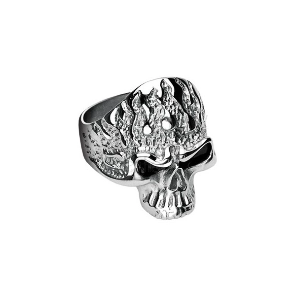 Inel din oțel inoxidabil - craniu cu flăcări