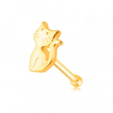 Piercing din aur galben 585 pentru nas - o pisică cu coada ușor ridicată