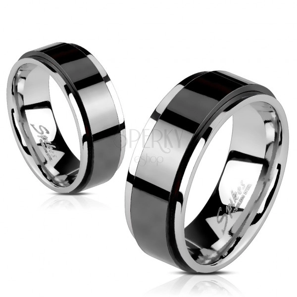 Inel din oțel - dunga de culoare neagră ridicată și rotativă, margini înguste, 6 mm